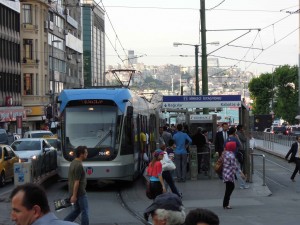 Typical tramway station in Istanbul - with typical patronage levels